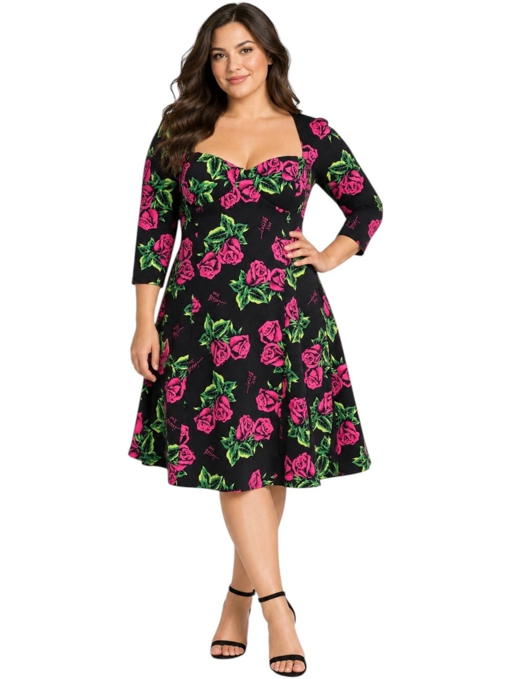 Betsey Johnson Rose Print Dress Fit and Flare Sweetheart Neckline NWT XL